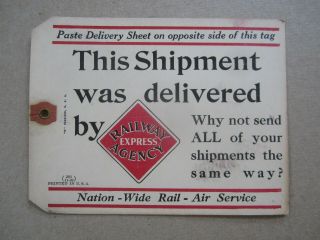 Old Vintage 1939 - Railway Express Agency - Delivery Tag