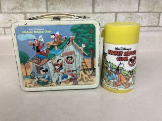 Vintage 1976 Mickey Mouse Club (white Band) & Thermos By Aladdin