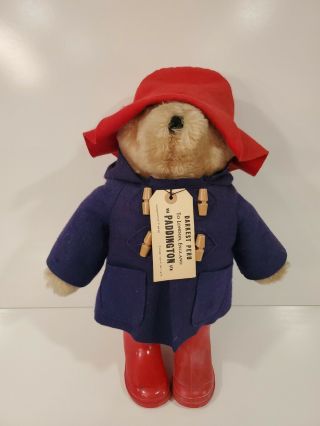 Vintage Paddington Bear Eden Toys 1975 Red Hat And Rain Boots Blue Coat 18 " Tall
