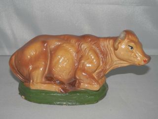 Vintage Paper Mache Nativity Cow Figure Creche Animal Laying Bull 2 " X 5 " Italy