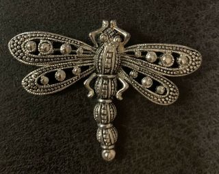 Vintage Silver Toned Dragonfly Brooch Pin 2”