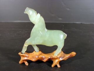 18th C Antique Fine Chinese Pale Jade Horse 5 With Stand