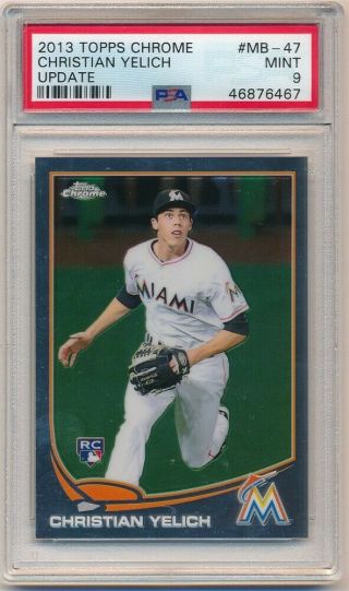 Christian Yelich 2013 Topps Chrome Update 47 Rc Rookie Brewers Sp Psa 9