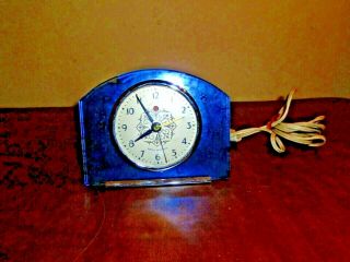 Vintage Seth Thomas Art Deco Blue Mirror Glass Clock Electric