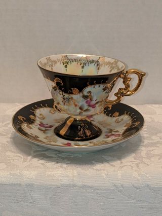 Vintage Royal Sealy China Japan Footed Tea Cup & Saucer Lusterware Gold Gilt