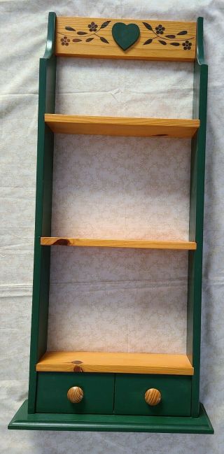 Vintage Wood Wall Hanging Shelf With A Bottom Drawer Heart Design 31 " X 12 1/2 "