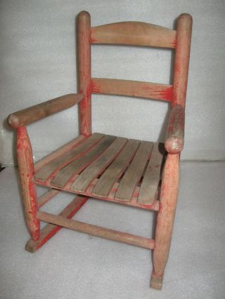 Vintage 24 " Antique Solid Wood Childs Rocking Chair Doll Or Bear