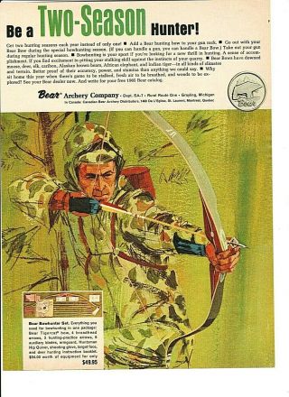 Vintage 1965 Fred Bear Tigercat Bowhunter Set Color Two - Season Ad
