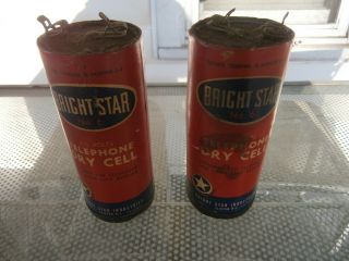 2 Antique Brite Star 6 Dry Cells Batteries For Telephone Service