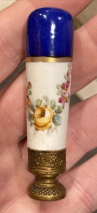 Vintage Hand Painted Porcelain/brass Wax Seal Floral Flower Antique