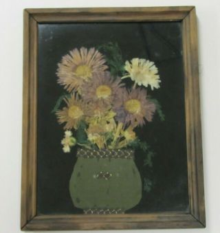 Folk Art Handmade Antique Pressed Dried Flower Framed 11 " X 9 "