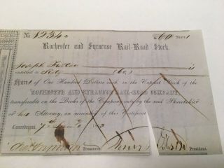 1853 Rochester And Syracuse Rail - Road Stock - 60 Shares Henry B.  Gibson Pres.