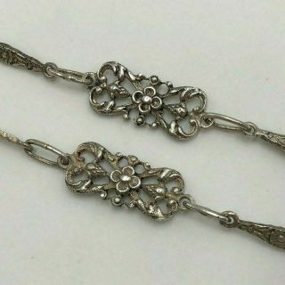 925 Sterling Silver Antique Vintage Art Nouveau Floral Link Necklace 20 " Long