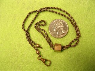 Vtg Antique Victorian Rose Gold Filled Nickel Pocket Watch Fob Slider Chain