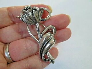 Antique Heavy Vintage Sterling Silver Art Nouveau Flower Brooch Pin Jewelart