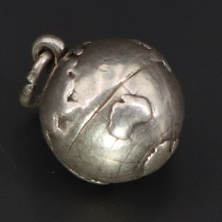 Vtg Sterling Silver - Earth Globe Orb Sphere Solid Bracelet Charm - 4 G