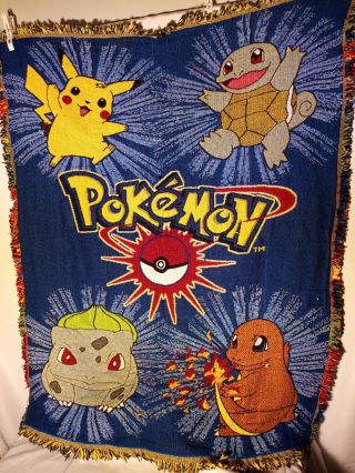 Vintage Pokemon Woven Tapestry Throw Blanket Northwest 52 " X40 " Nintendo 90s Rare