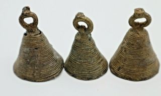 Set Of 3 Antique Vintage Tribal Yoruba Brass Trade Bell Pendant Africa