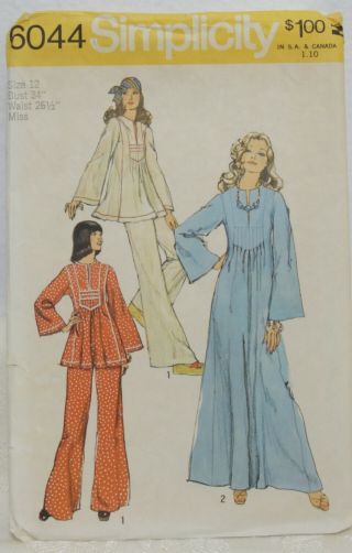 Vintage Simplicity 6044 Dress Top Wide Leg Pants Sewing Pattern Size 12