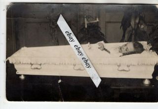 1920 - S Open White Coffin Little Girl Post Mortem Antique Photo Europe