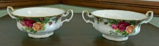 2 Royal Albert Old Country Roses Cream Soup Bowls,  Vintage 1962