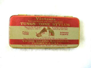 Victrola Tungs Tone Stylus Vintage,  Tin Needle Case,  For Victor Talking Machine