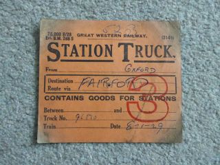 Great Western Railway Gwr Wagon Label Station Truck Oxford To Fairford 1929