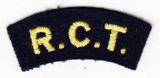 R.  C.  T.  - Vintage Ww2 Royal Canadian Army Shoulder Tab Patch Title