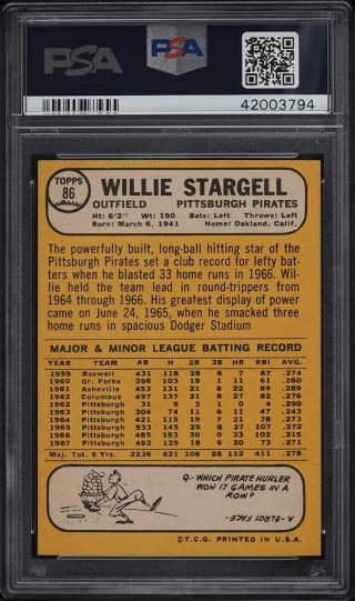 1968 Topps Willie Stargell 86 PSA 8 NM - MT 2