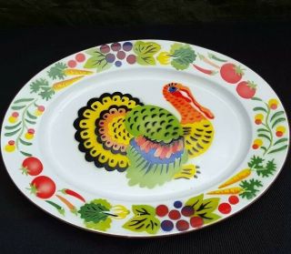 Vintage Enamel On Tin Tom Turkey Platter Hand Painted/ Air Brushed Thanksgiving
