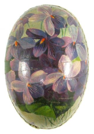 Antique German Easter Egg Candy Container,  Paper Mache Violets