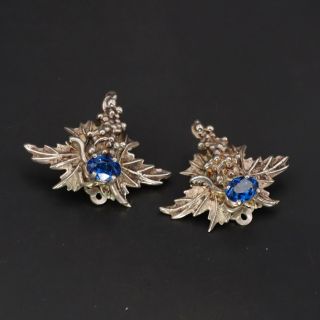 Vtg Sterling Silver - Black Hills Gold Blue Topaz Grapevine Clip - On Earrings 10g