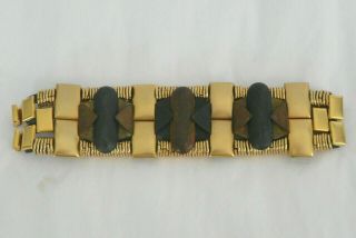 Vintage Hand Crafted Brass Gold Tone Metal Wide Bracelet 7 - 1/2 "