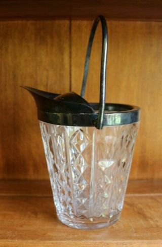 Vintage Signed Val St Lambert Crystal & Silver Plated Handled Spout Ice Bucket