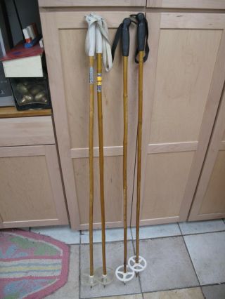 2 Pairs Vintage Bamboo/wooden Ski Poles By Nordic Norway.  52”