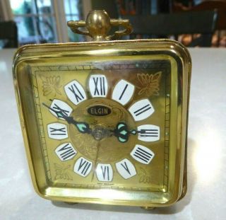 Vintage Elgin West Germany Wind Up Travel Alarm Clock Ornate