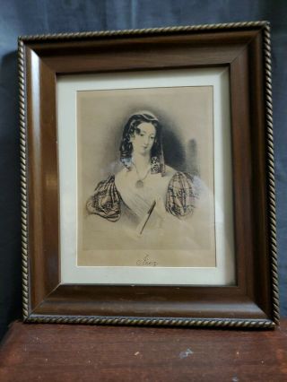 Vintage Framed Matted French Portrait Print Of " Inez " - 10 1/2 " X 9 "