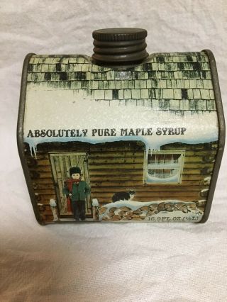 Vintage Absolutely Pure Maple Syrup Tin From Vermont 1984 16.  9 Fluid Ounces