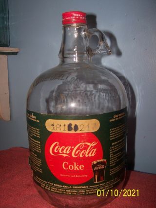 Vintage Coke Coca - Cola Glass One Gallon Syrup Bottle For Soda Fountain Use
