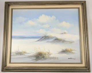 Vintage Oil Painting Seascape Ocean Seagulls Signed Anthony 16x20 Sand Surf