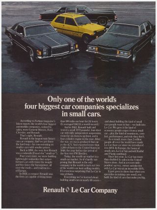 1978 Renault Le Car Company Vintage Print Ad Surrounded By Big Cars