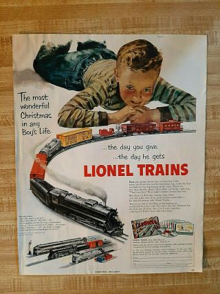 Vintage 1951 Print Ad For Lionel Trains - " Most Wonderful Xmas In Any Boy 