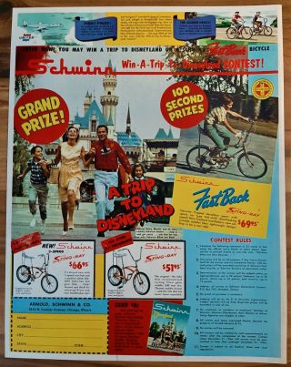 Vintage 1966 Schwinn 3 Speed Stingray Fastback Stingray Disneyland Advertisement