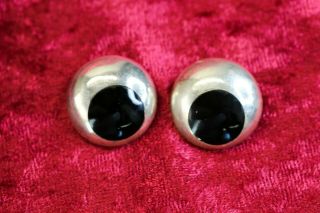 Vintage Mexico Taxco Signed 925 Sterling Silver Onyx Clip On Earrings 20 Grams