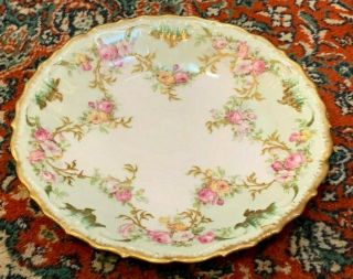 Antique B&h Limoges France Handpainted Plate Gold Pink Roses Floral Star Euc
