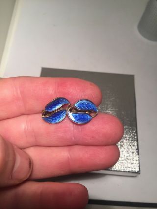 Vtg David Andersen Cobalt Blue Enamel Leaf Clip on Earrings Gold Vermeil Norway 3