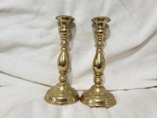 2 Antique 8 " Tall Virginia Metalcrafters Brass Tulip Candle Stick Holder 3015