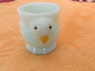 Vintage Egg Cup,  Green Glass Jadeite Yellow Beak Chicken Chic Bird 2.  25 "