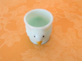 Vintage Egg Cup,  Green Glass Jadeite yellow beak Chicken Chic Bird 2.  25 