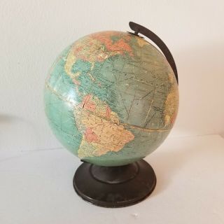 Vintage 1946 Replogle 12 Inch World Globe With Metal Base Shows Wear 40s Wwii